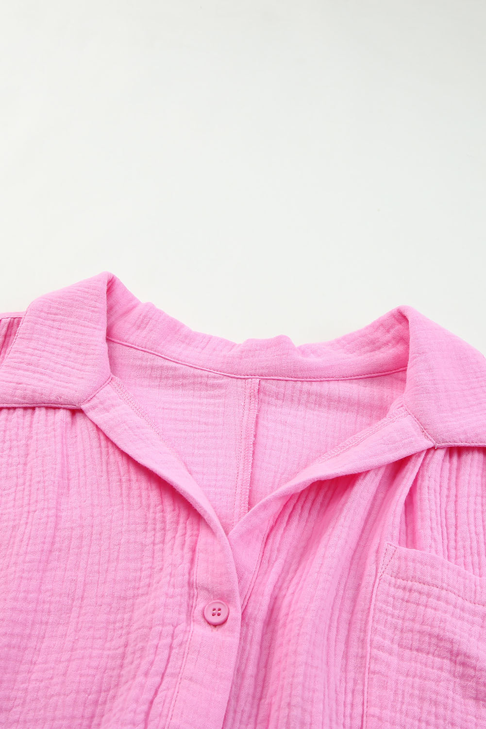 Pink Half Sleeves Crinkled Cropped Shirt