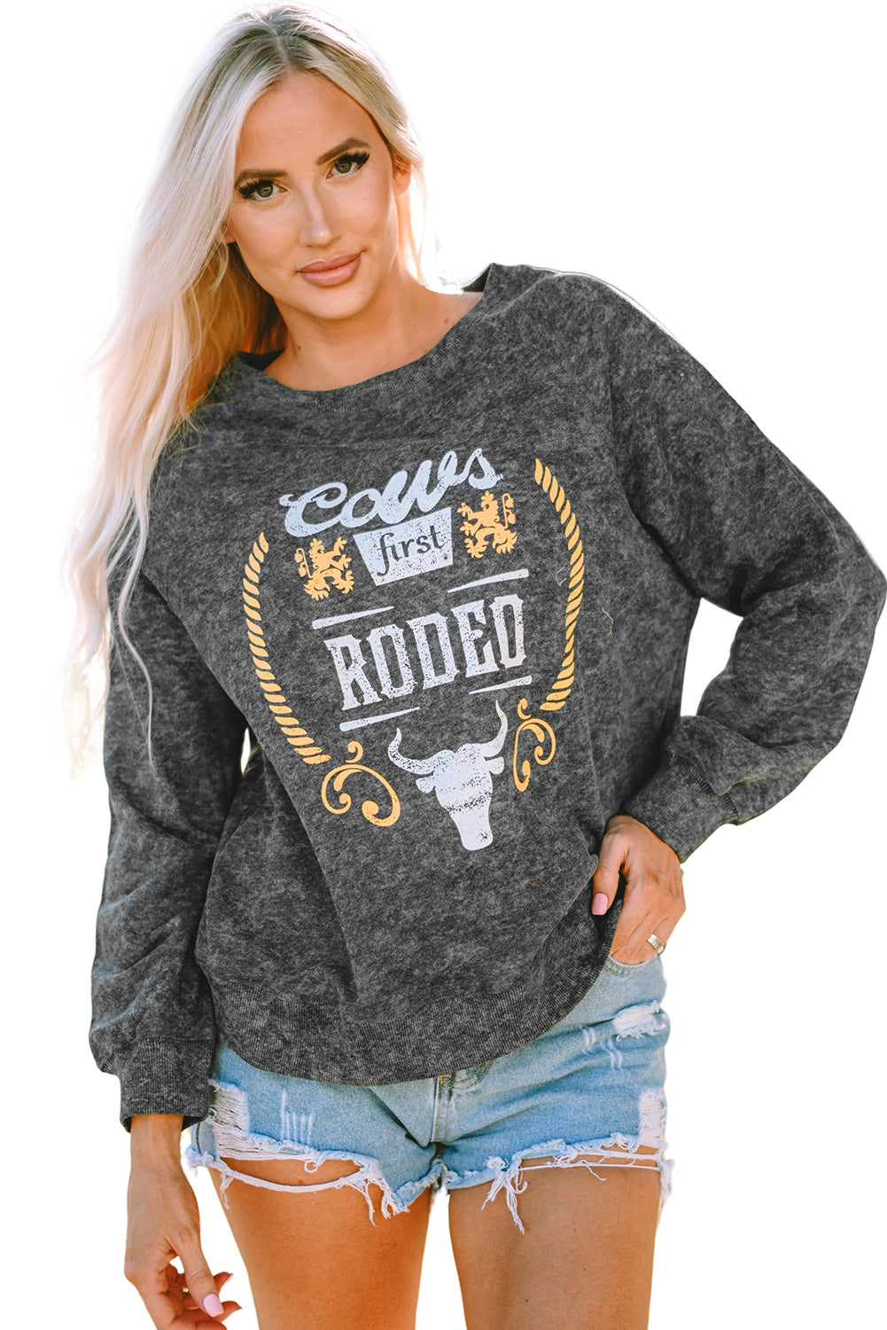 Gray Coors Banquet RODEO Graphic Mineral Washed Sweatshirt