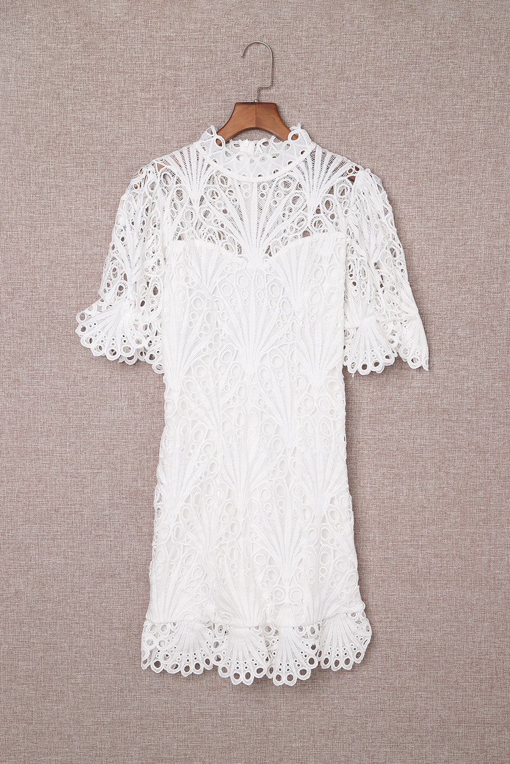 White Puff Sleeve Crochet Lace Mini Dress