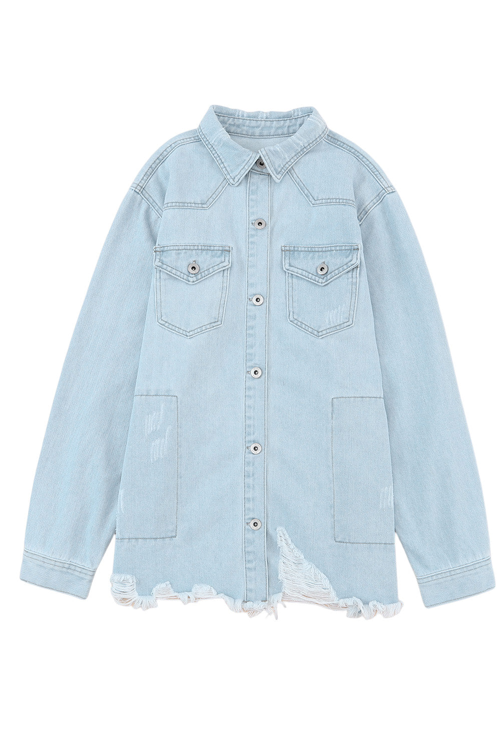 Sky Blue Flap Pocket Buttoned Raw Hem Denim Jacket