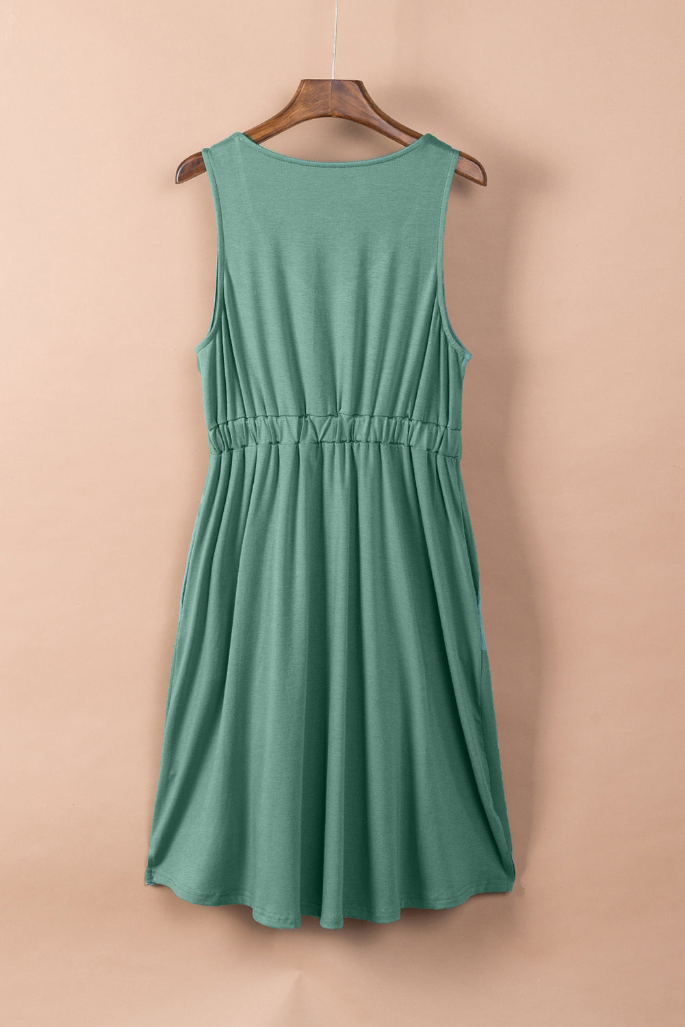 Green Buttons Sleeveless High Waist Mini Dress