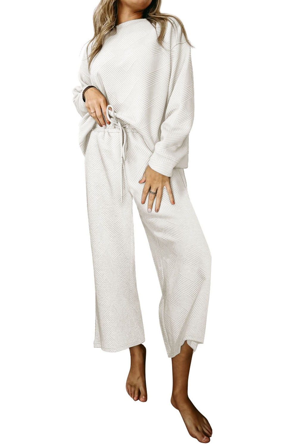 White Ultra Loose Textured 2pcs Slouchy Outfit