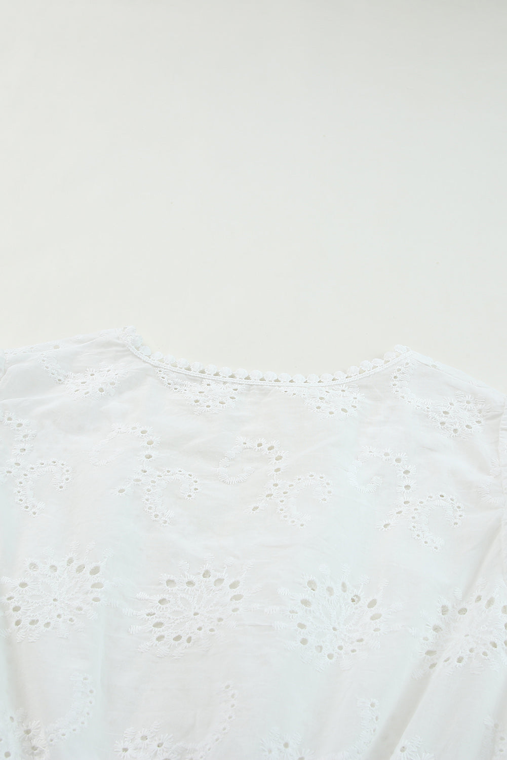 White Eyelet Floral Hollow-out Pattern Ruffle Top