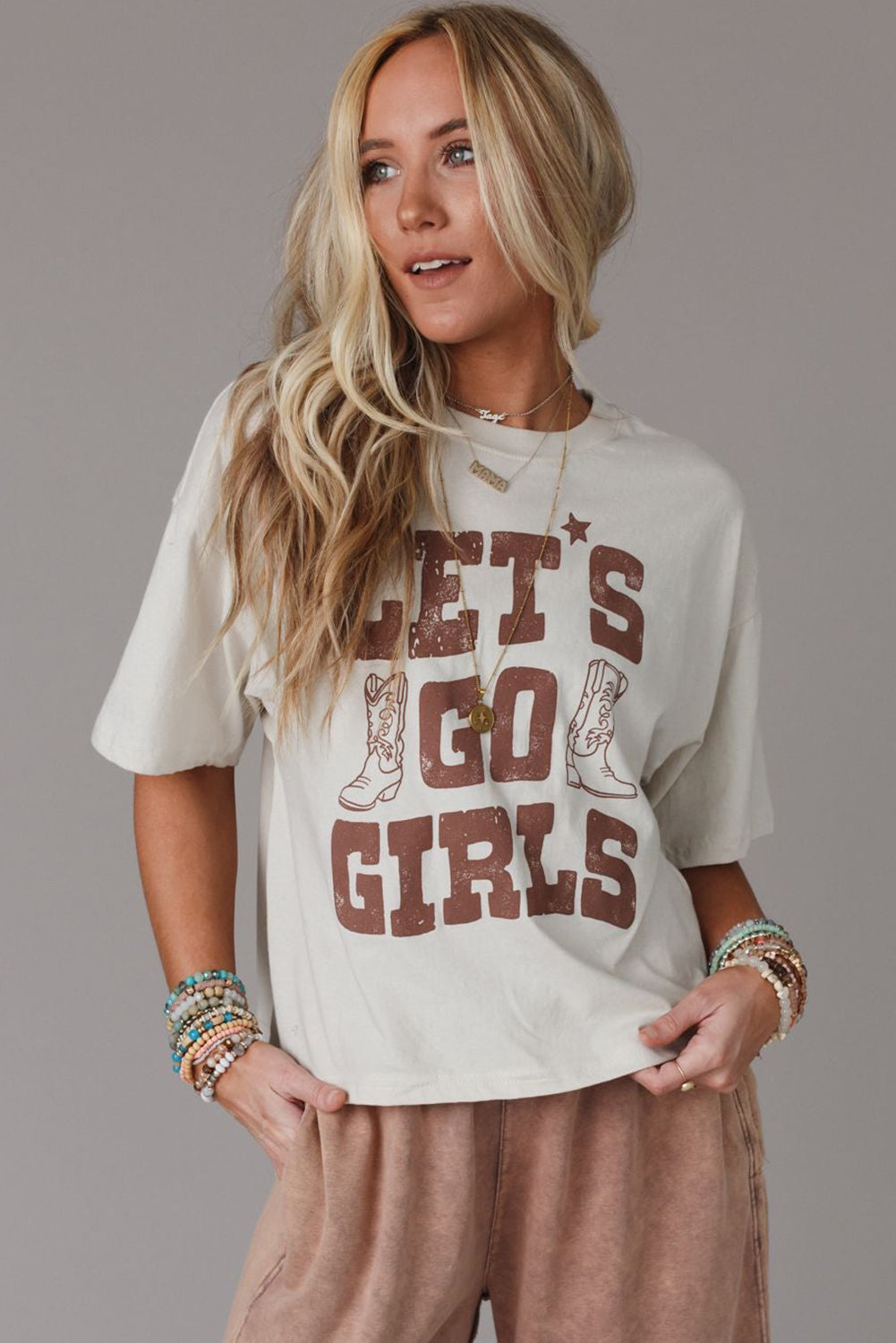 White LETS GO GIRLS Western Boots Tee