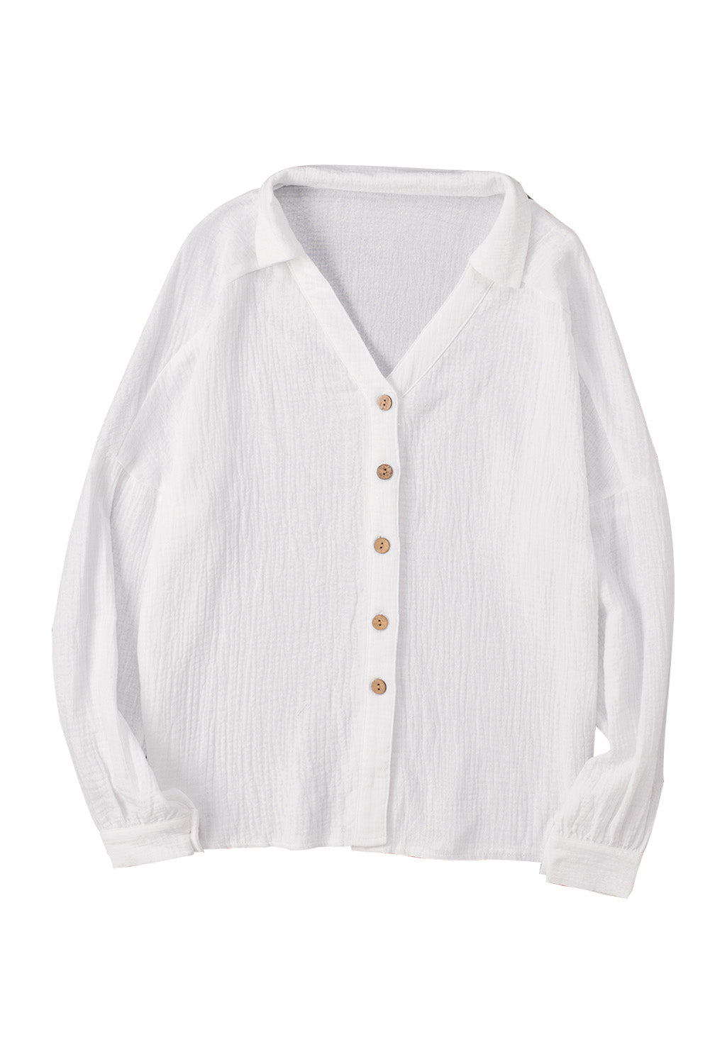 White Turn-down Collar V Neck Crinkled Cuffed Shirt