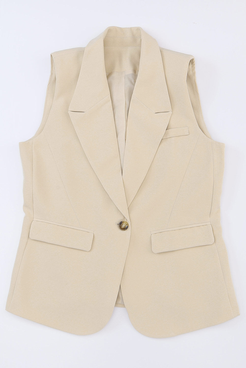 Apricot Single Button Pocketed Lapel Vest Blazer