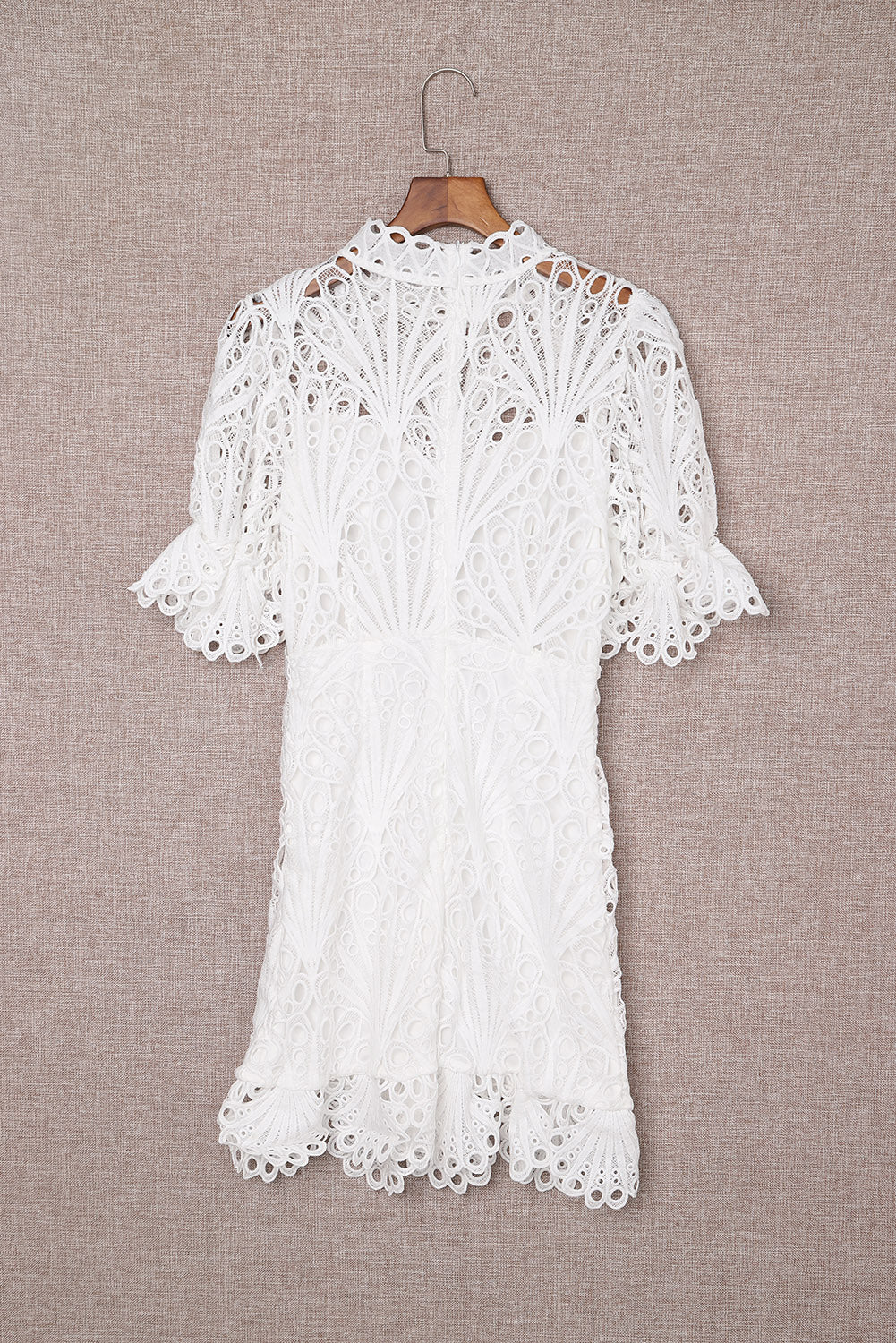 White Puff Sleeve Crochet Lace Mini Dress