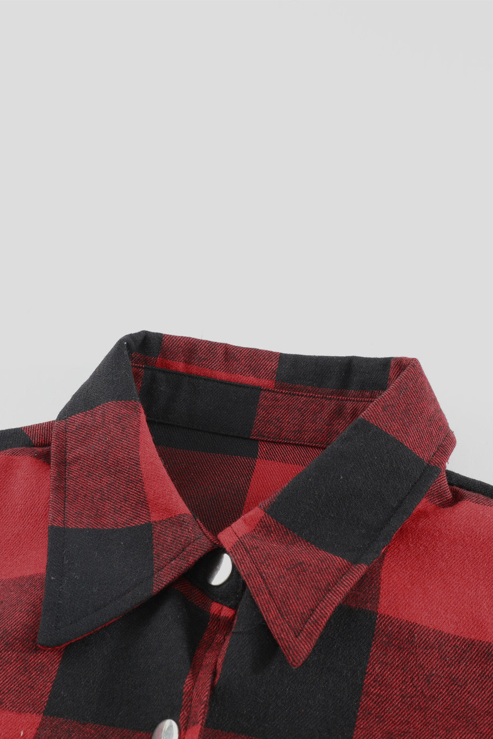 Red Turn-down Collar Plaid Shirt Coat