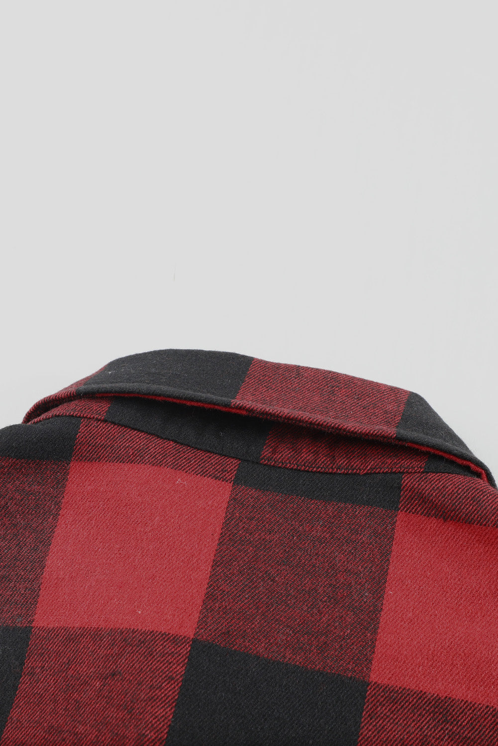 Red Turn-down Collar Plaid Shirt Coat