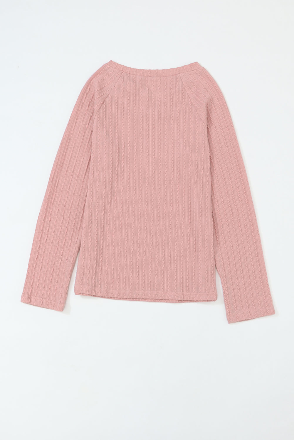 Pink Ribbed Round Neck Knit Long Sleeve Top