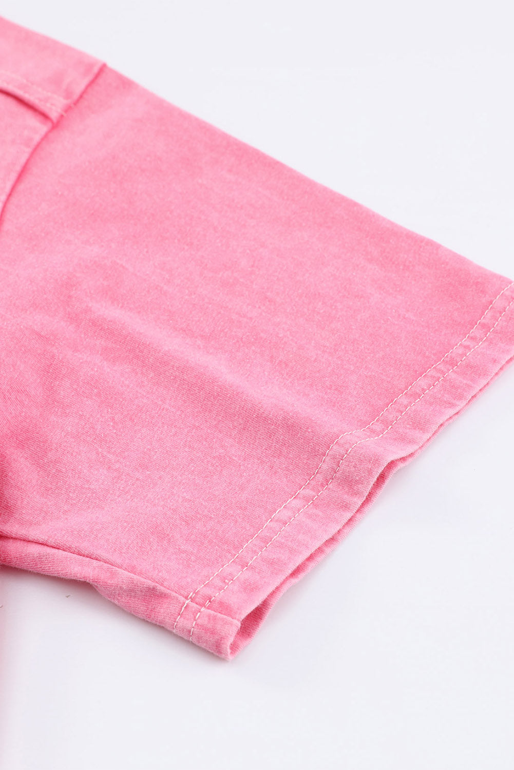 Pink Acid Wash Lace Patch Pocket T-Shirt