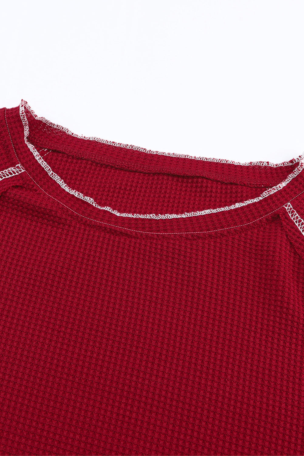 Red Textured Round Neck Long Sleeve Top