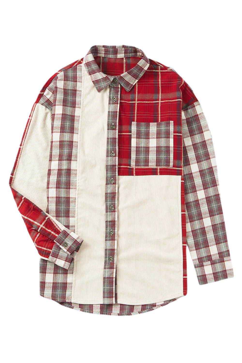 Plaid Corduroy Patchwork Shacket