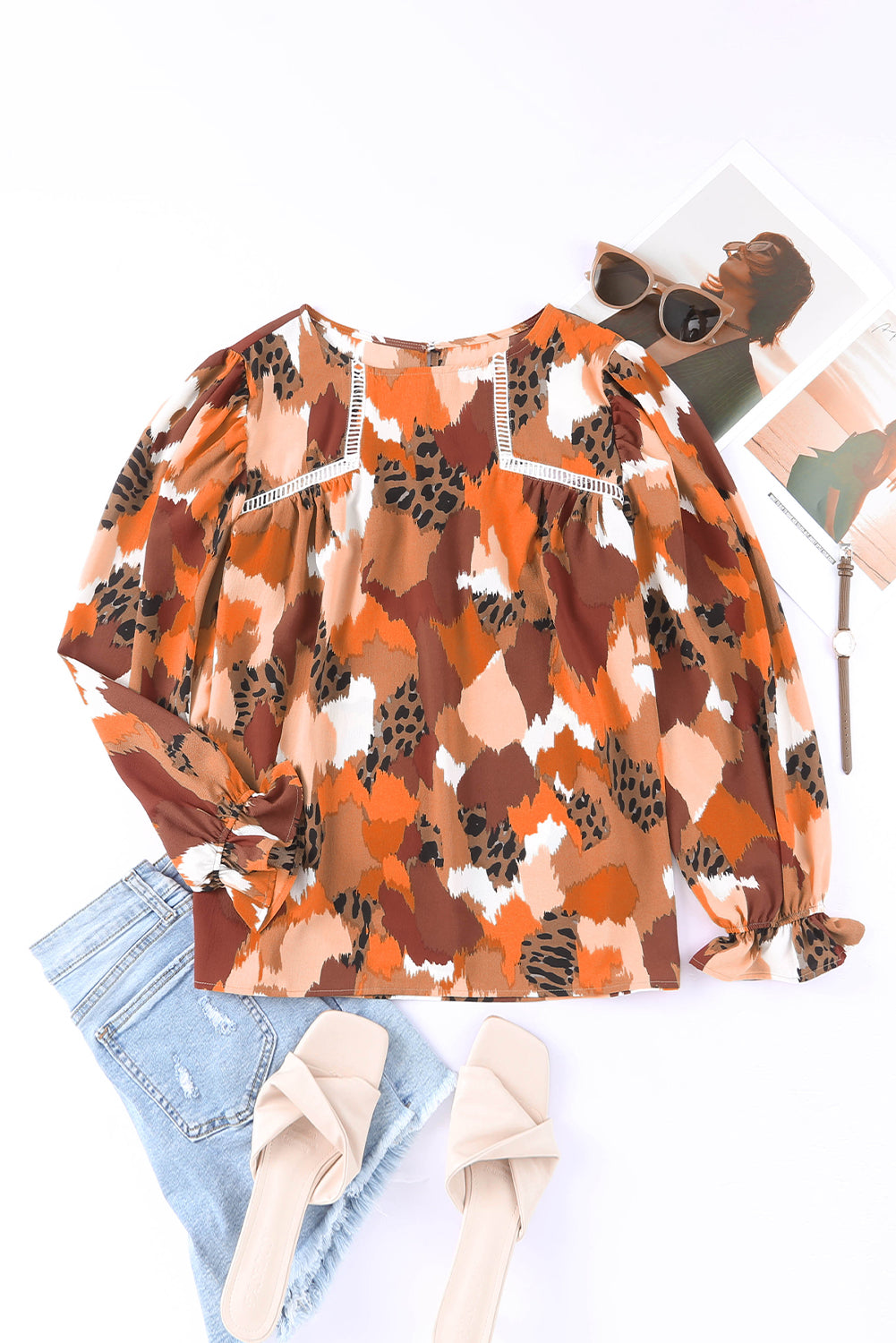 Abstract Printed Long Sleeve Blouse