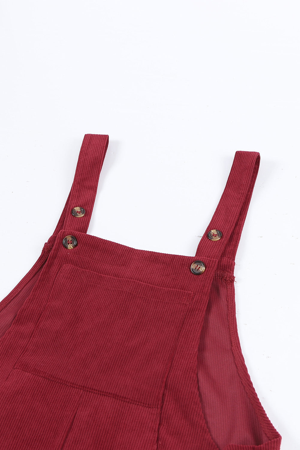 Red Solid Color Corduroy Wide Leg Bib Overalls