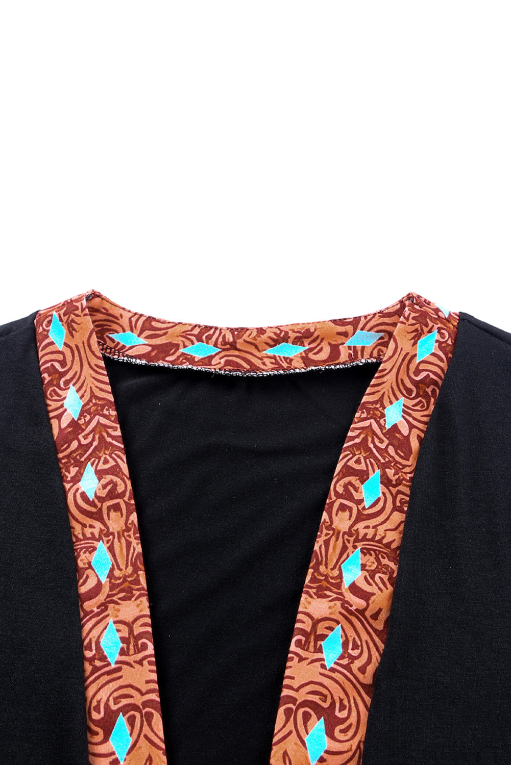 Black Western Pattern Cow Patchwork Open Front Cardigan