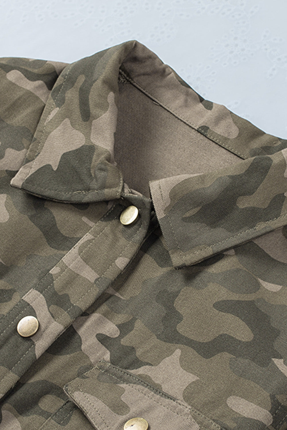 Green Camo Print Multi Pockets Button-up Jacket