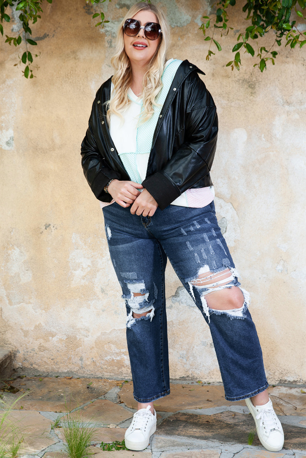 Blue High Waist Distressed Plus Size Jeans