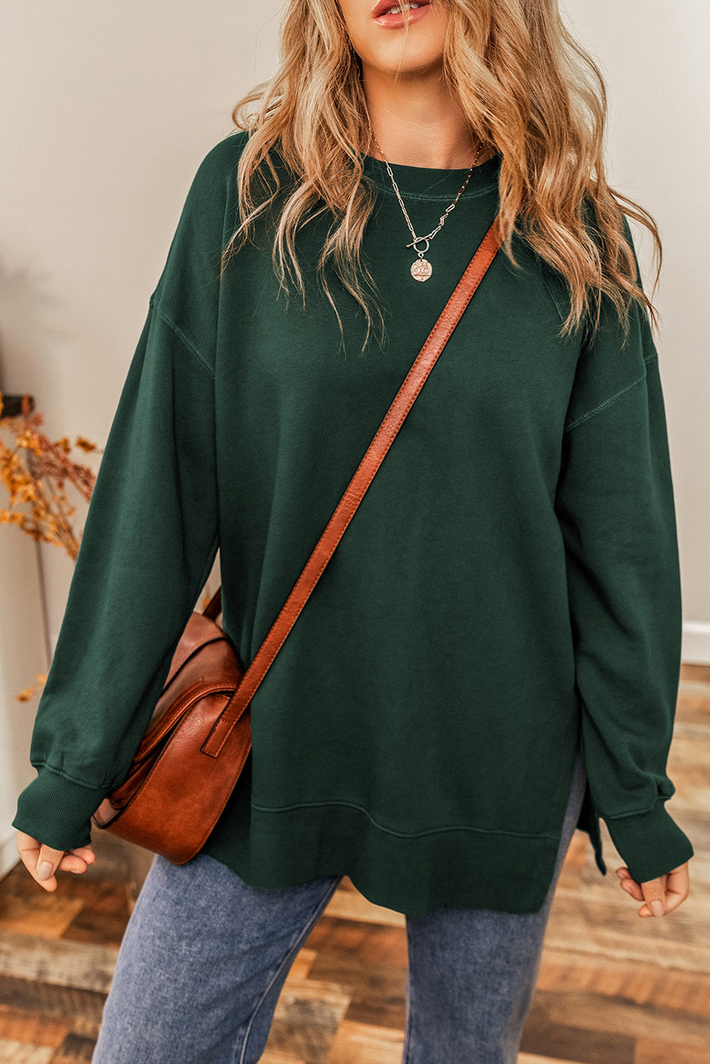 Duffel Oversized Drop Shoulder Split Hem Sweatshirt