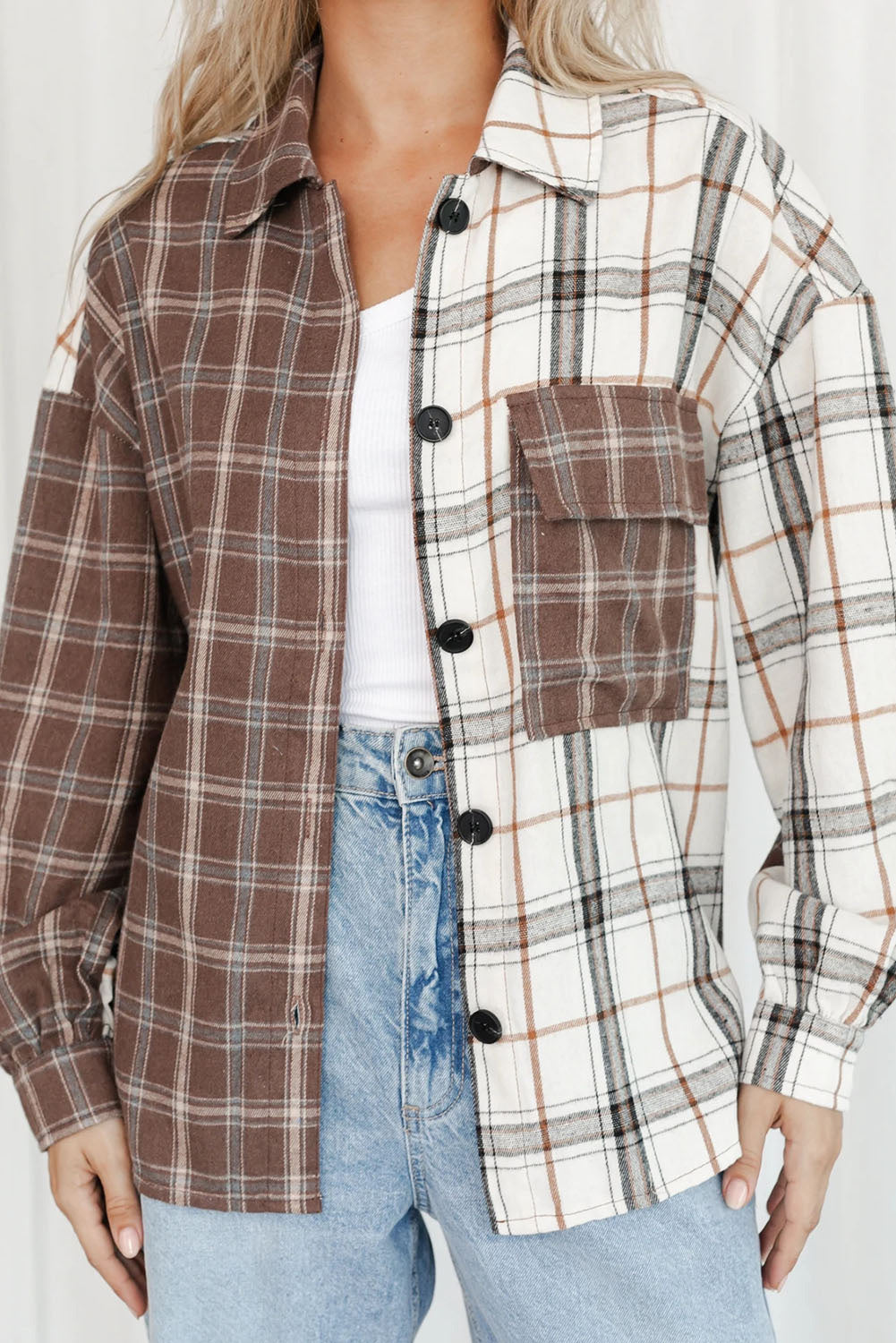 Brown Mixed Plaid Soft Oversized Shirt