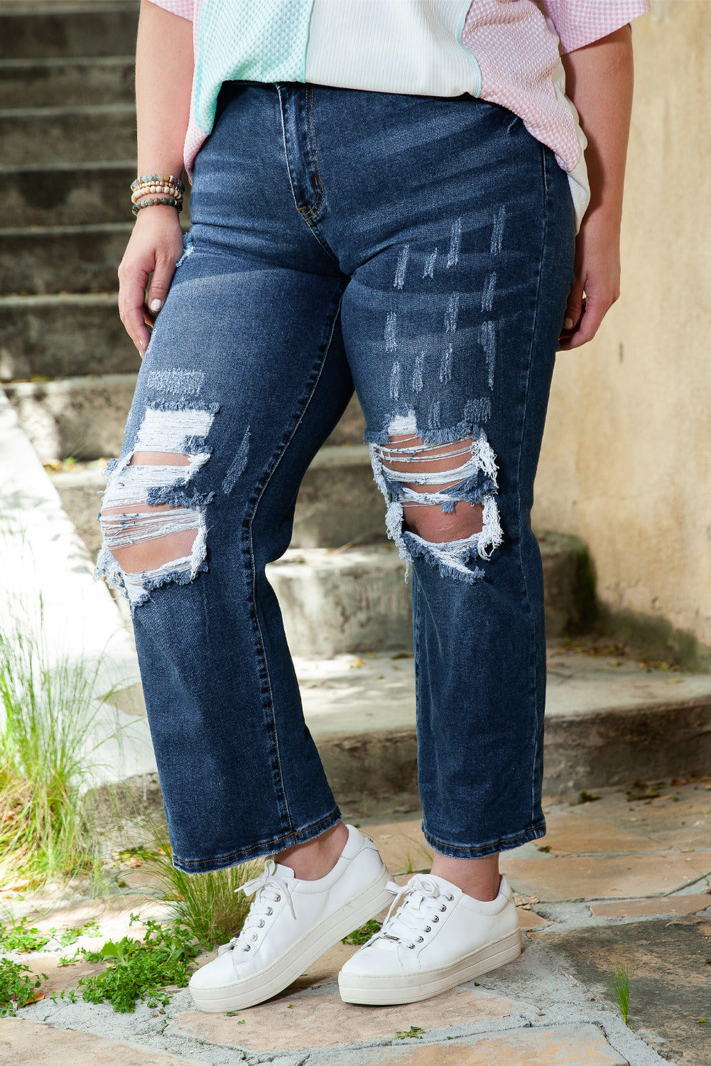 Blue High Waist Distressed Plus Size Jeans